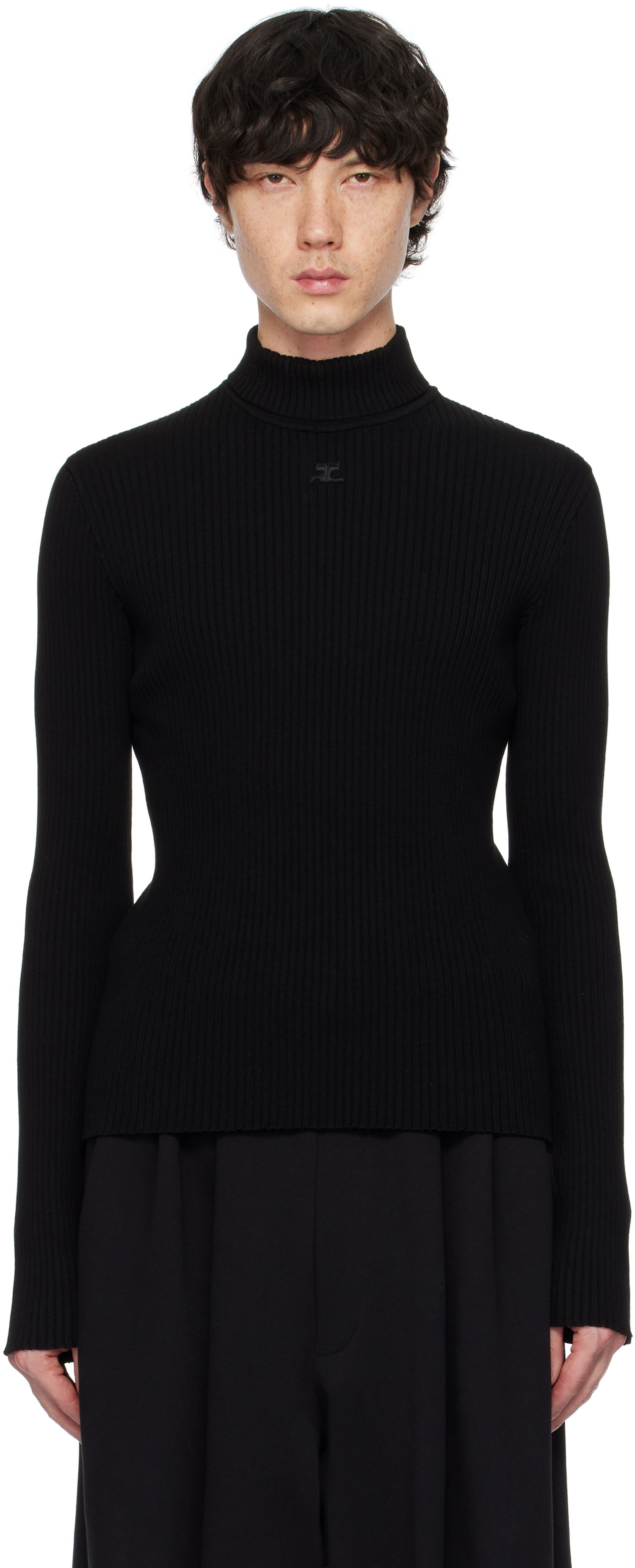 Sveter Courrèges Courrèges Reedition Rib Knit Mockneck Sweater Čierna | PERMPU008FI0001, 0