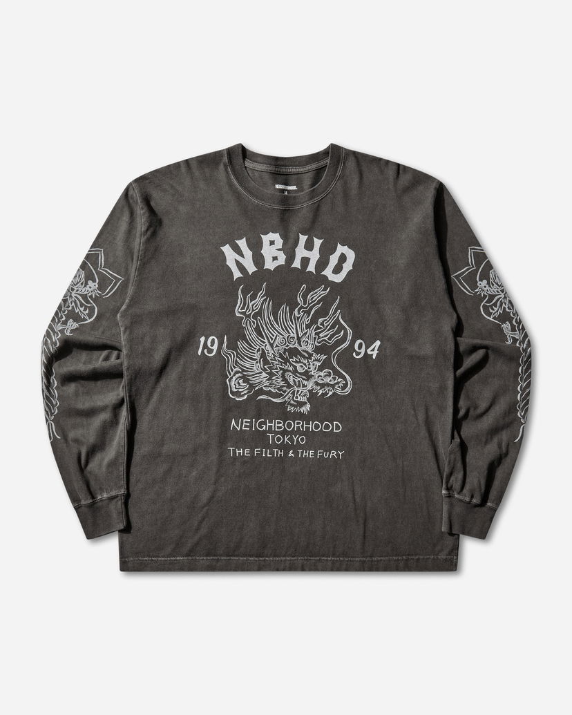 Tričko Neighborhood Longsleeve T-Shirt with Dragon Graphic and Sleeve Prints Čierna | 252PCNH-LT14 BLACK