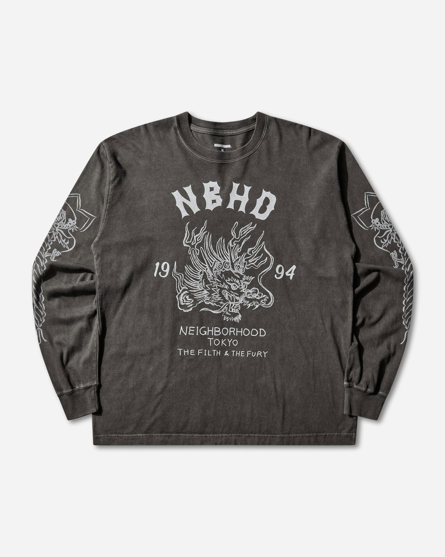 Tričko Neighborhood Longsleeve T-Shirt with Dragon Graphic and Sleeve Prints Čierna | 252PCNH-LT14 BLACK, 0