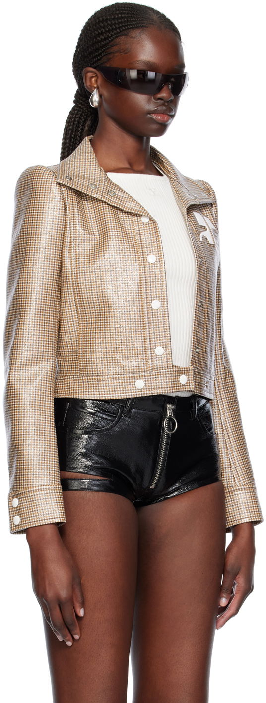 Bunda Courrèges Cropped Check Print Buttoned Jacket Hnedá | 124CBL005PR0042, 1