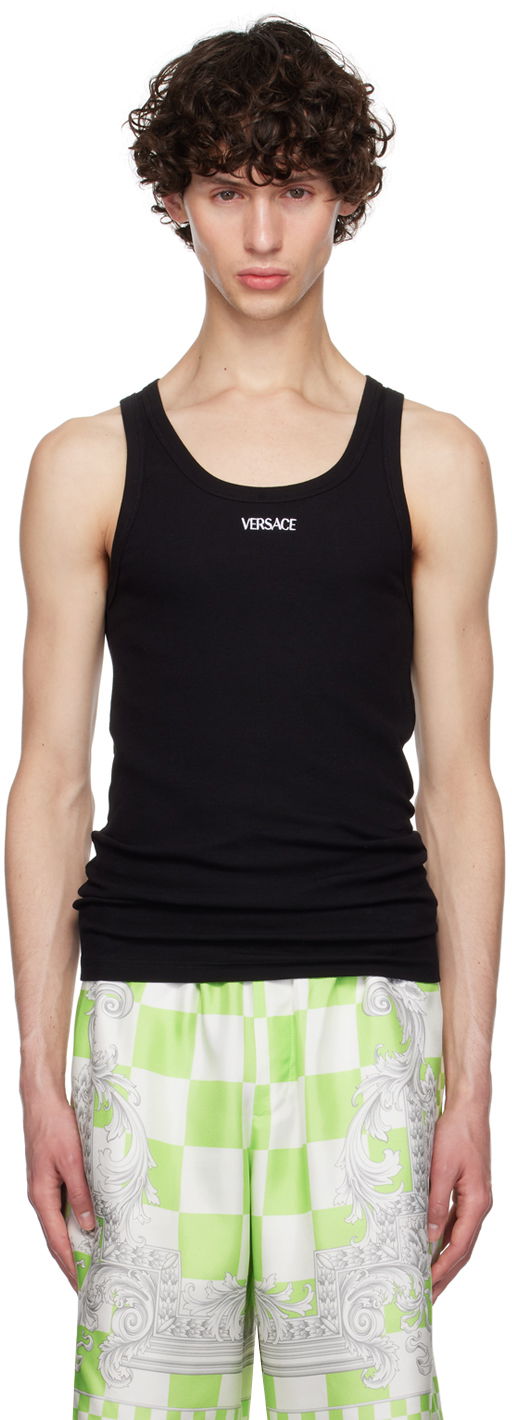 Tielko Versace Embroidered Logo Tank Top Čierna | 1013125_1A09410