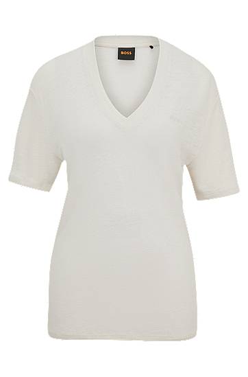 Tričko BOSS BOSS V-neck Linen T-shirt Biela | 50511242, 0