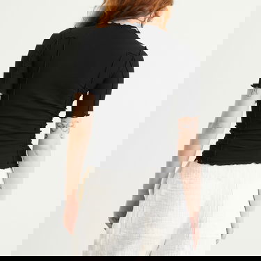 Tričko Baserange Omato Ribbed 3/4 Sleeve T-Shirt with Lettuce Edge and Exposed Seams Čierna | TTO3-RB-000-BLK, 3