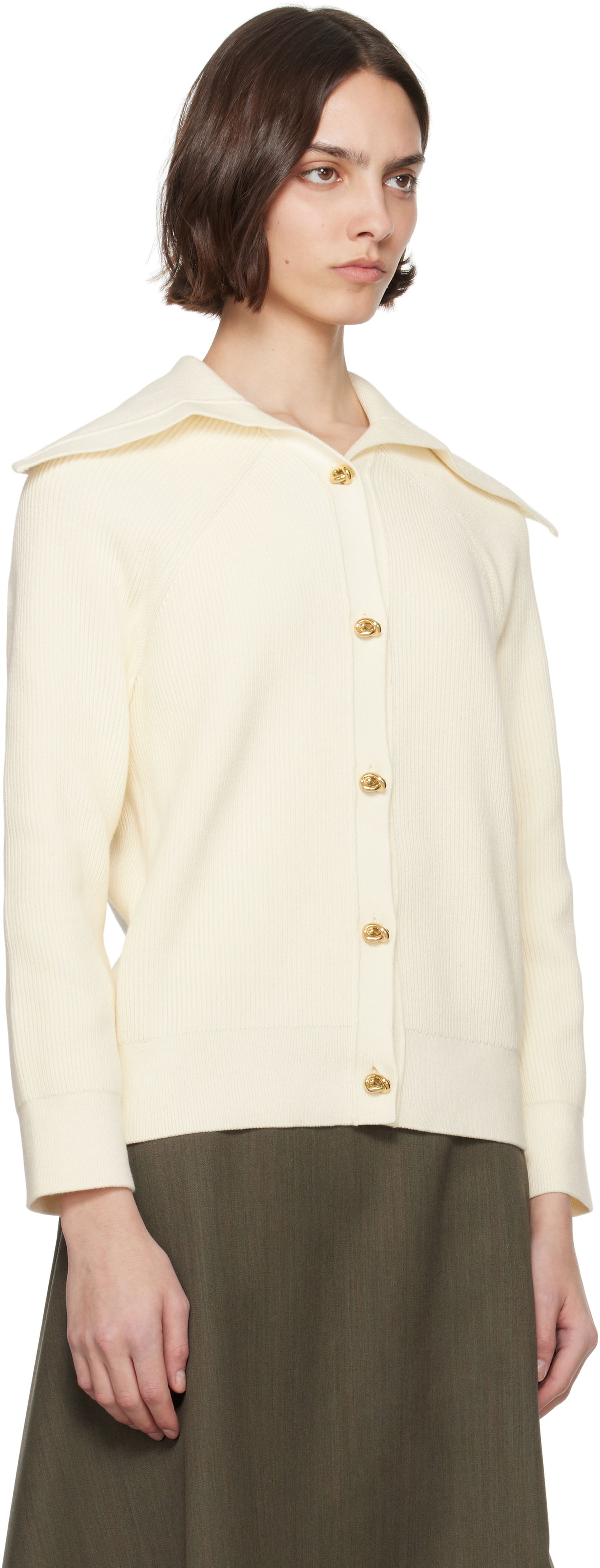 Sveter Bottega Veneta Bottega Veneta Rib Knit Cotton Cardigan Biela | 829580 V59X0, 1