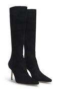 Suede and Leather Knee-High Pointed Toe Stiletto Boots