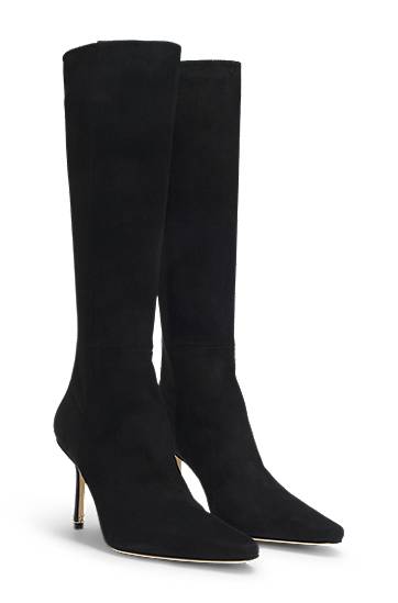 Tenisky a topánky BOSS Suede and Leather Knee-High Pointed Toe Stiletto Boots Čierna | 50553013