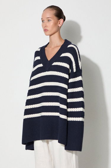 Sveter Samsoe Samsoe Samsoe Samsoe Striped V-Neck Sweater Navy | F23300195, 2