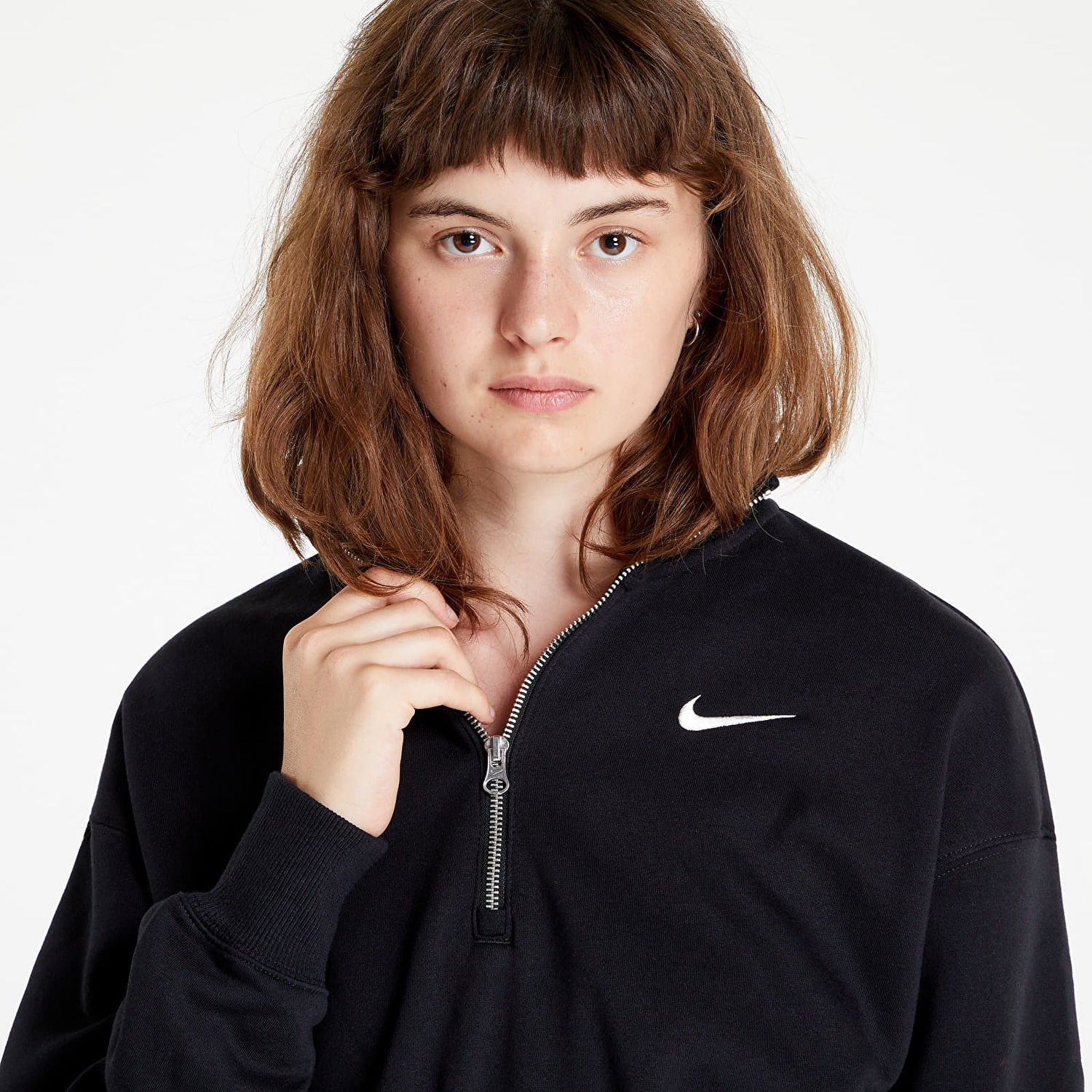 Mikina Nike Phoenix Fleece  1/2-Zip Oversized Crop Sweatshirt Čierna | DQ5767-010, 0
