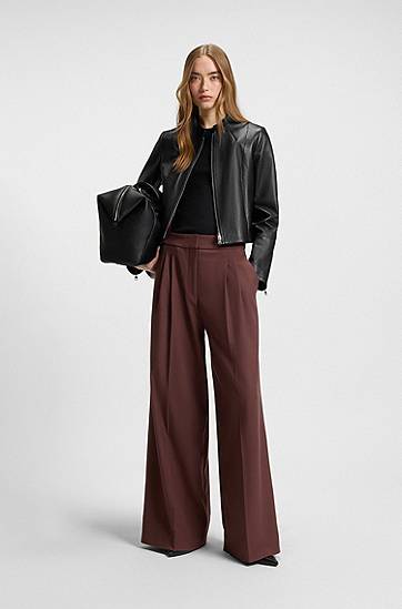 Bunda BOSS Stand Collar Leather Jacket Čierna | 50541262, 1