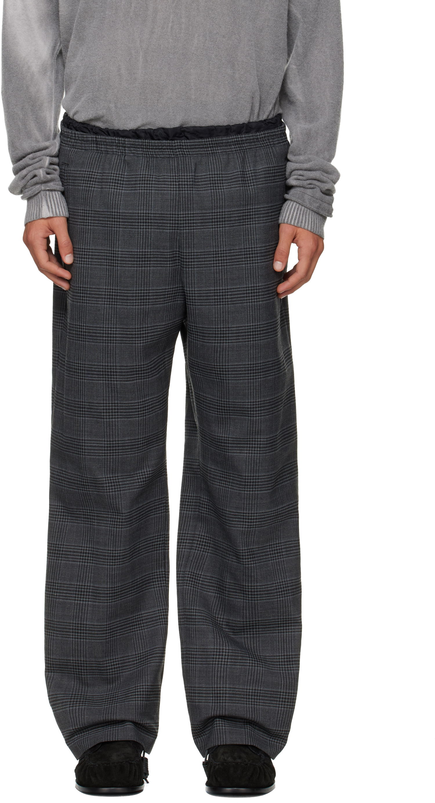 Nohavice Diesel P-Tilson Plaid Wide-Leg Trousers with Elasticated Waist Šedá | A18485-0DEBS-9XXA, 0
