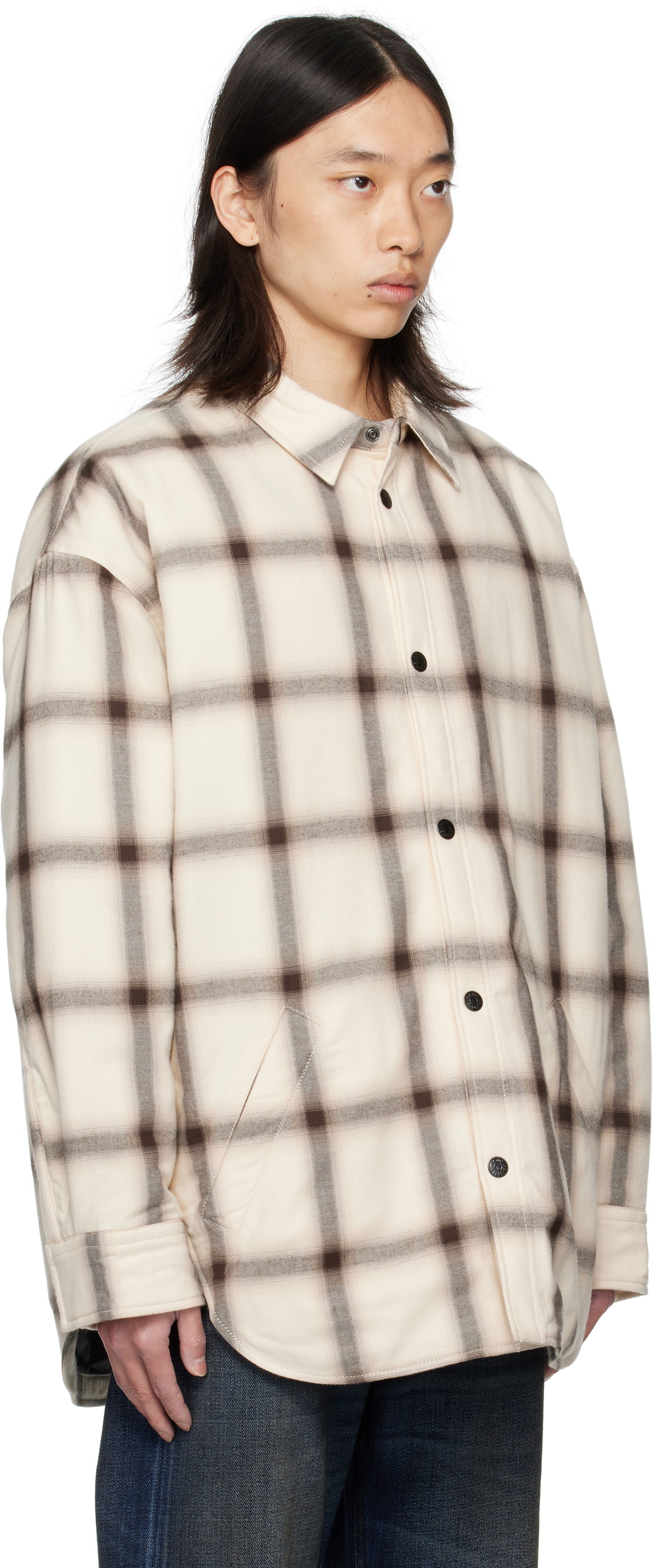 Košeľa Acne Studios Acne Studios Flannel Button-Up Overshirt Béžová | B90845-, 1