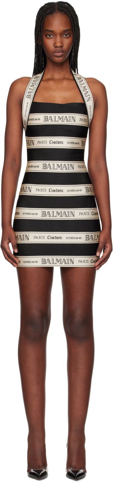 Šaty Balmain Balmain Jacquard Halterneck Minidress Čierna | EF1R5088JJ95, 0