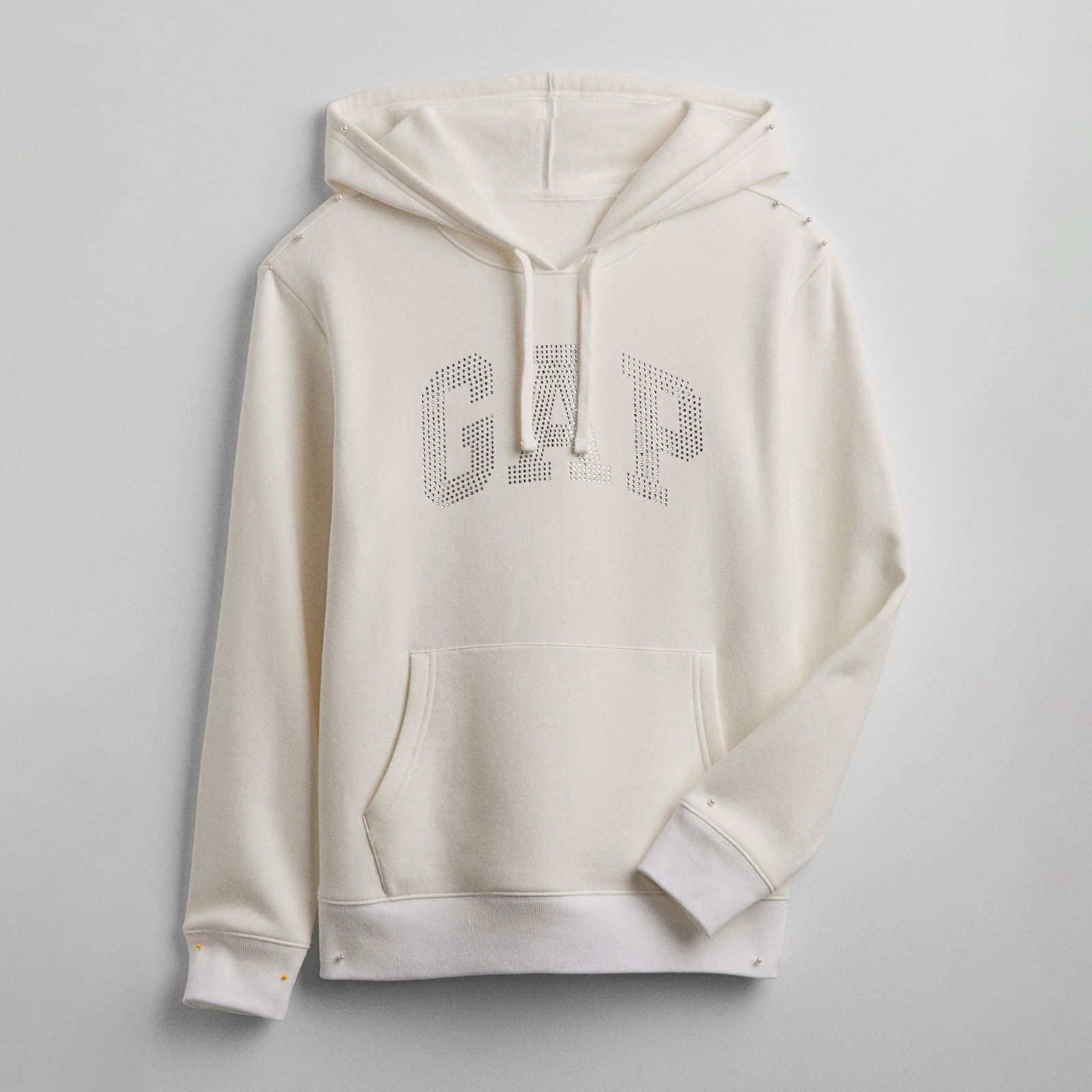 Logo Pullover Hoodie White Rhinestone