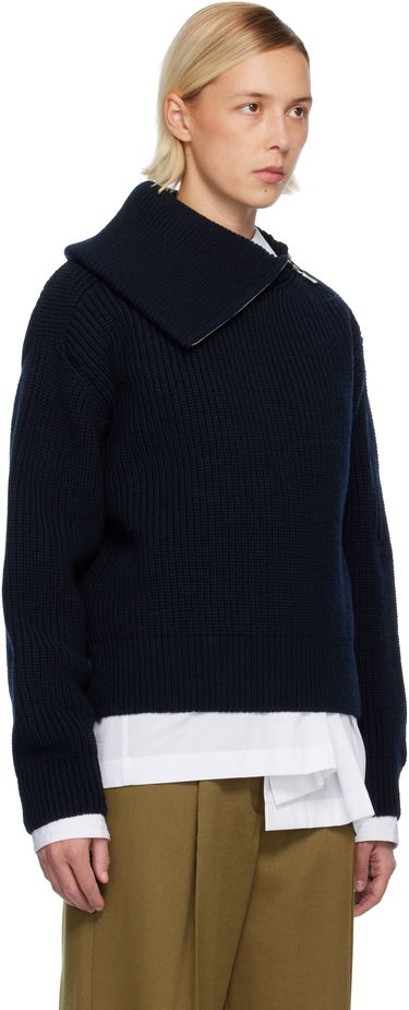 Sveter Dries Van Noten Dries Van Noten Ribbed Wool Knit Sweater with Asymmetric Zipped Collar Béžová | 252-011235-2707, 4