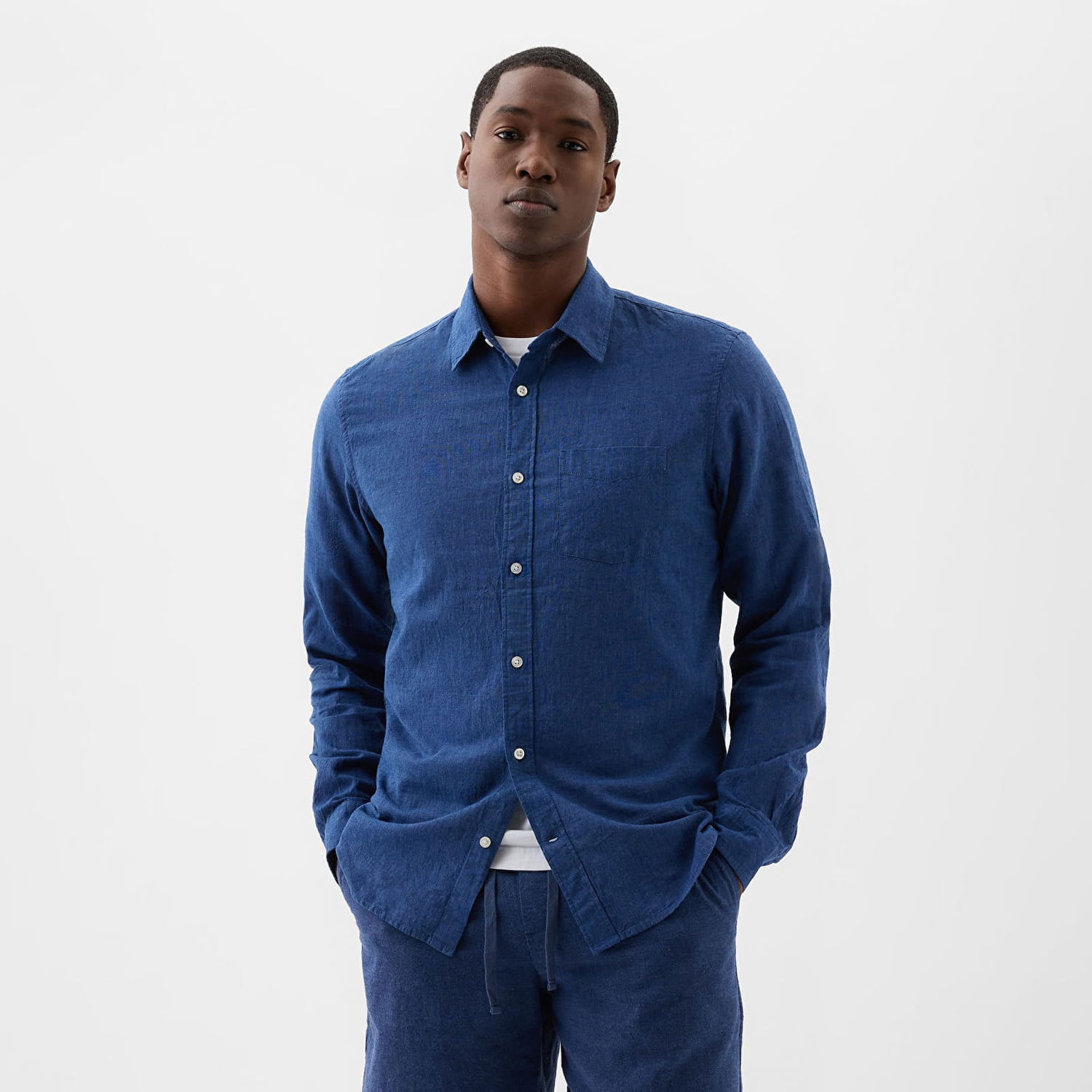 Košeľa GAP Longsleeve Standard-Fit Linen Shirt Bainbridge Blue Modrá | 885302-06, 0