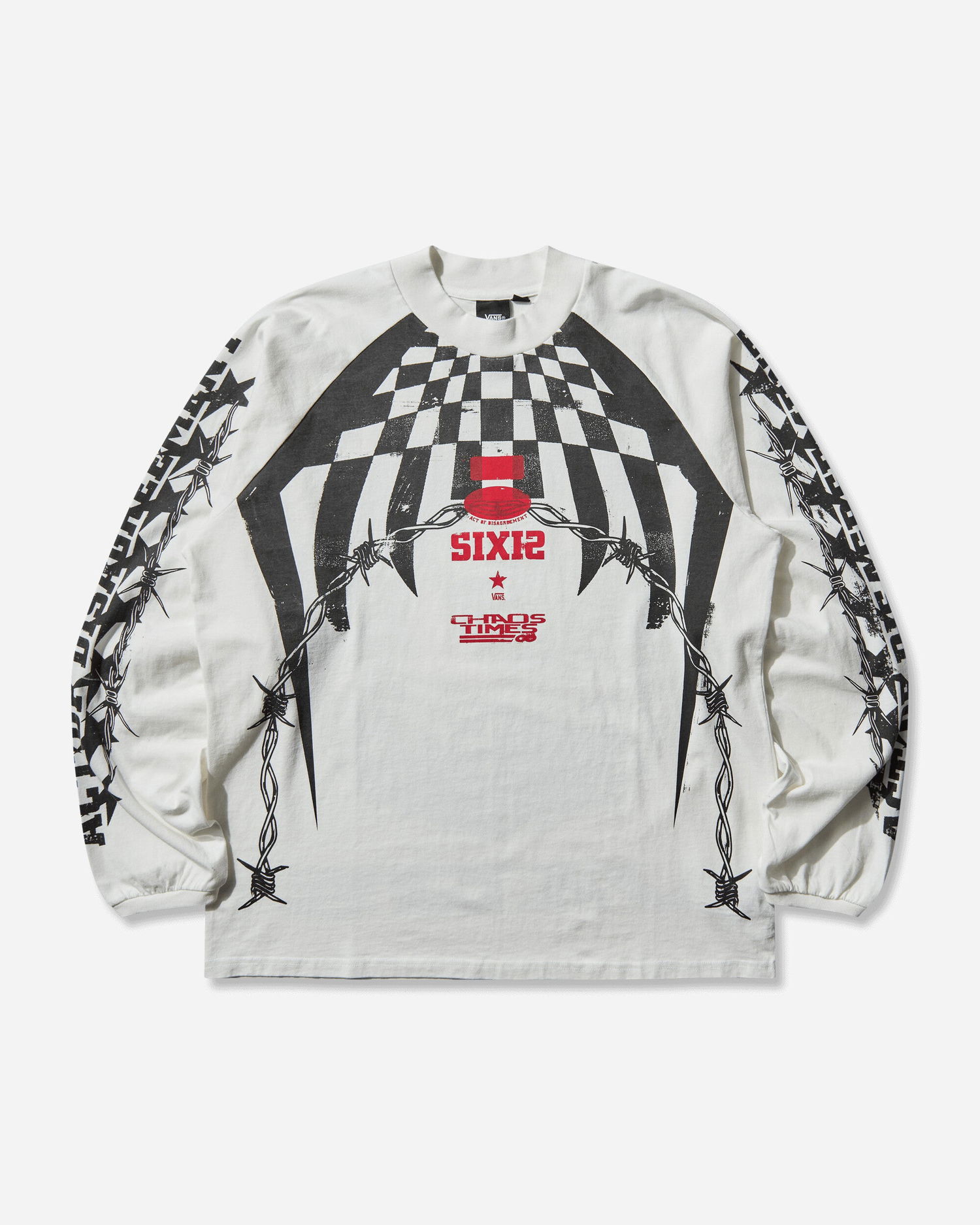 Tričko Vans Act of Disagreement Hazard Checkered Barbed Wire SIXIR Chaos Times Longsleeve T-Shirt Biela | VN000RPWWHT1, 0