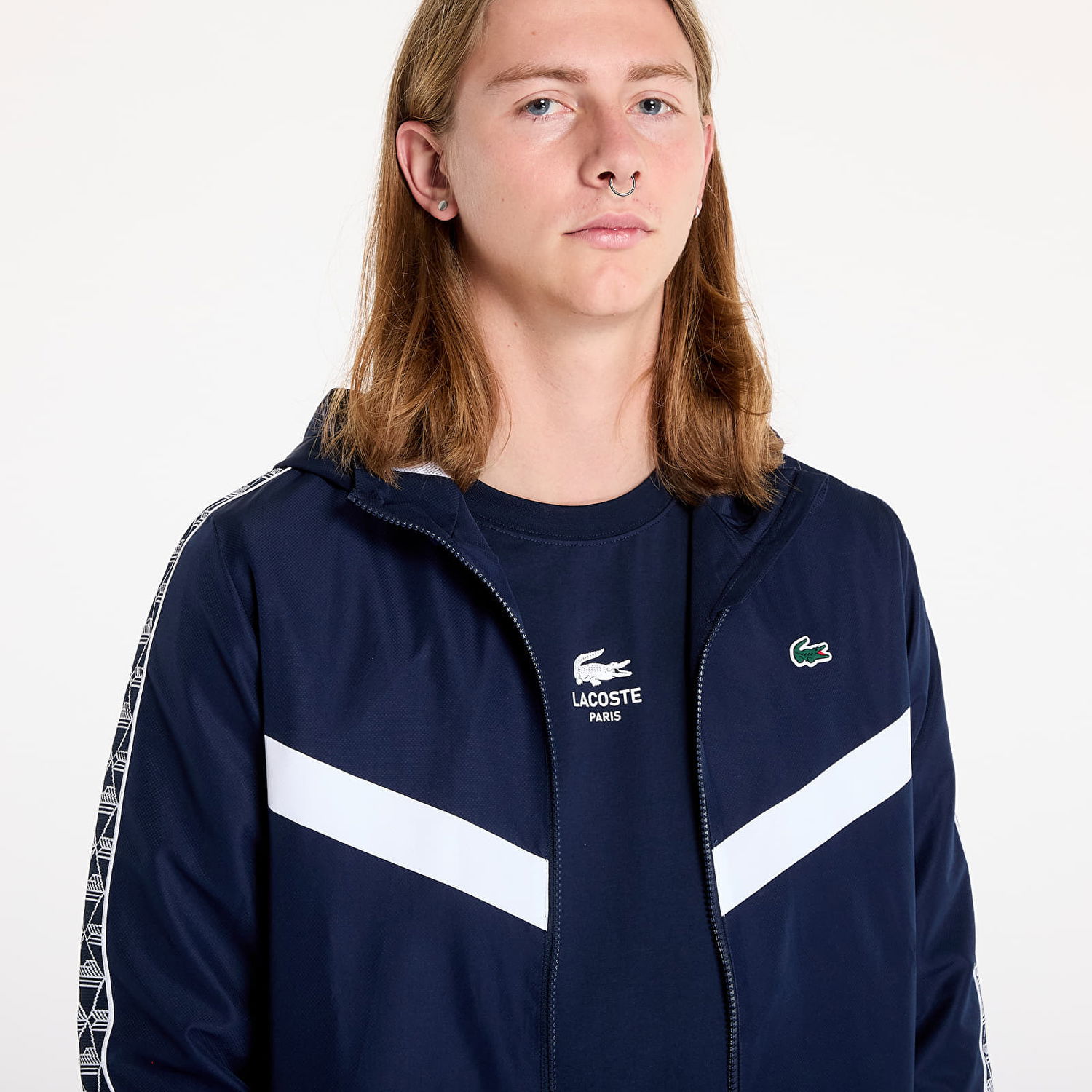 Bunda Lacoste Jacket Tennis Monogram Track Jacket Navy Blue/ White M Čierna | BH2538 525, 1