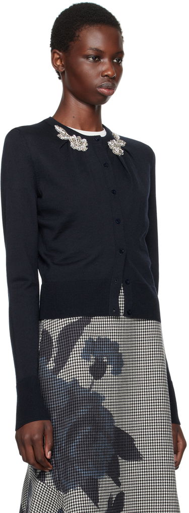 Sveter Erdem Erdem Drape Knit Detail Cardigan Navy | PF24_F1KT2_NEKW, 1