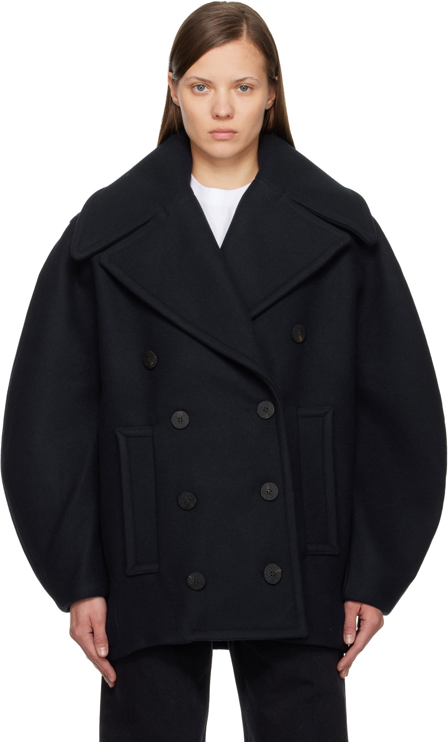 Kabáty Jacquemus 'The Ovalo' Double-Breasted Wool Peacoat Čierna | 25HCOW00103AW00429, 0