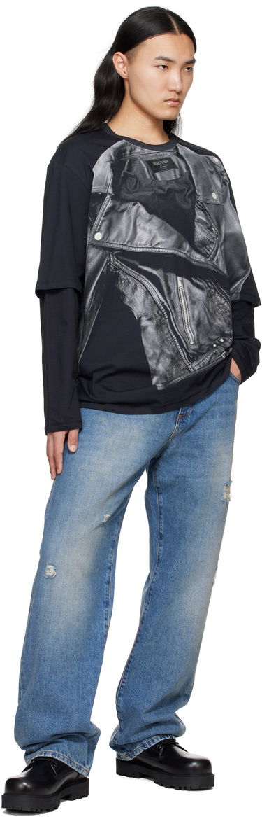 Tričko Balmain Balmain Long Sleeve Biker Jacket Graphic T-Shirt Čierna | EH1EM016GE40, 3
