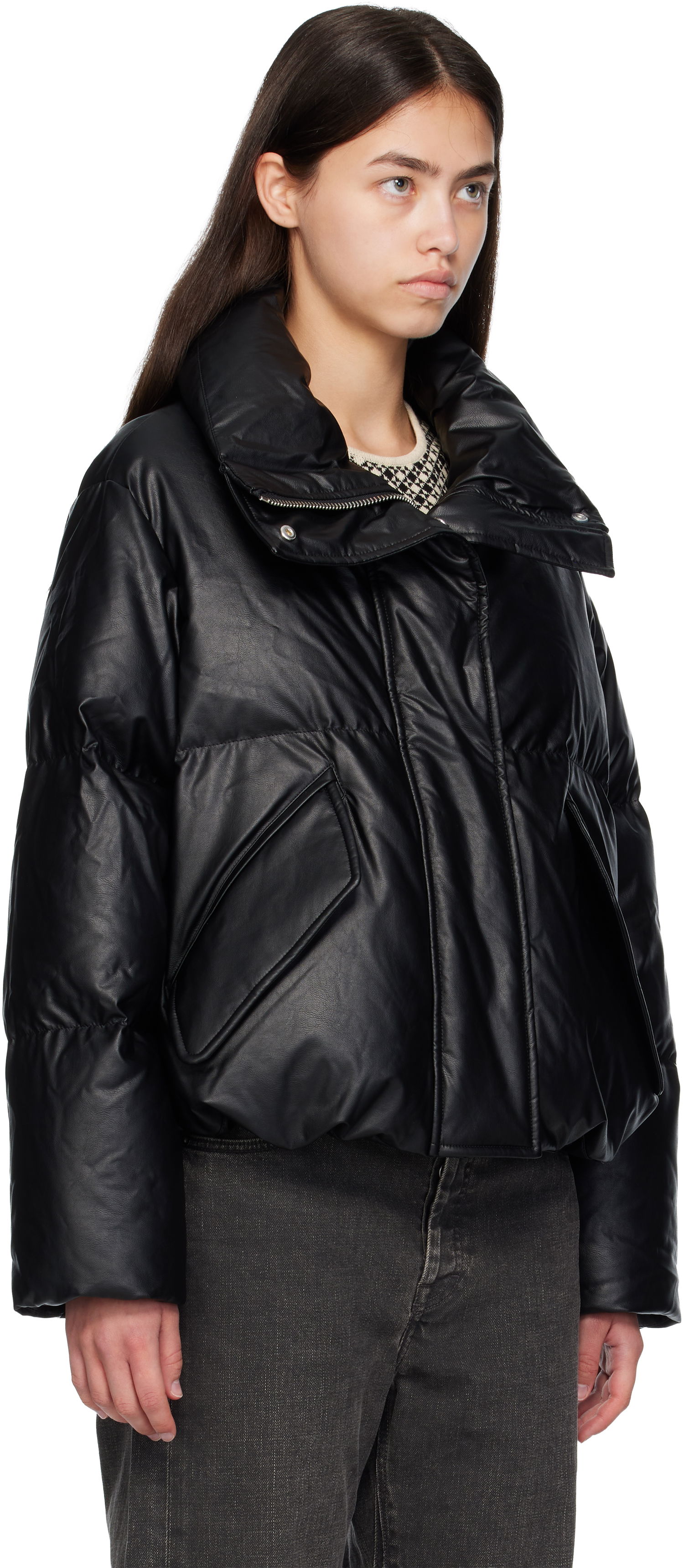 Prešívaná bunda Maison Margiela MM6 Maison Margiela Faux-Leather Zip Down Jacket Čierna | S52AM0338 S53057, 1
