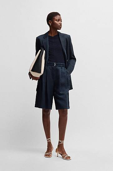 Šortky BOSS Wide Leg Belted Culottes Navy | 50537809, 1