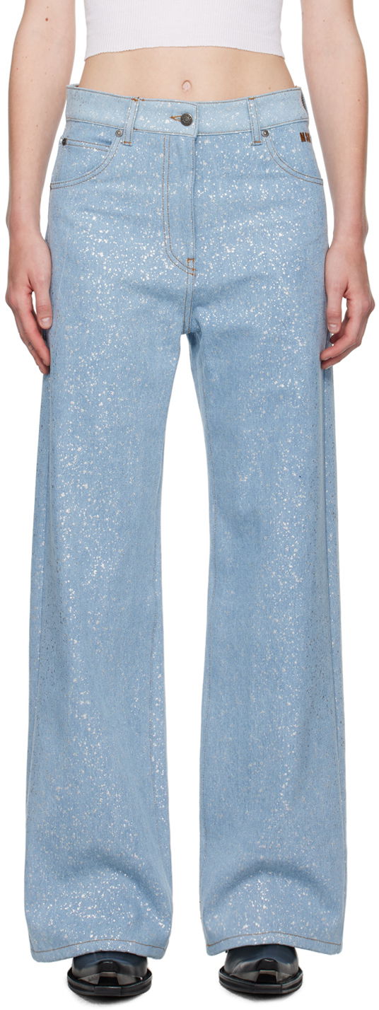Džínsy MSGM Blue Wide-Leg Glitter Jeans Modrá | 3741MDP230 247520, 0