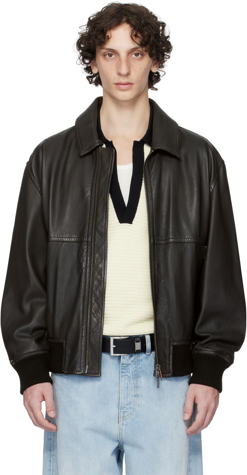 Bunda BOSS BOSS Zip Leather Jacket Čierna | 50543240