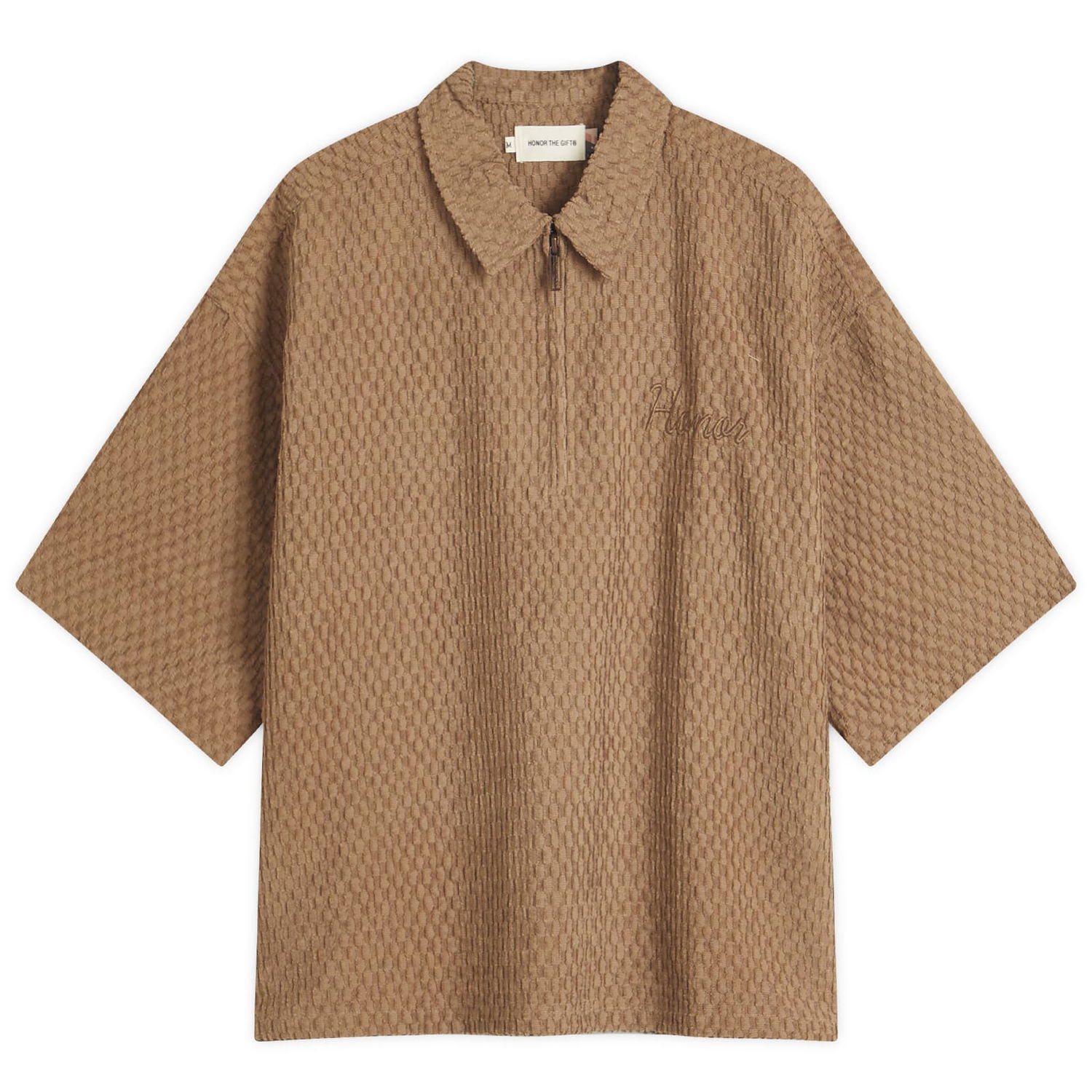 Polo tričko Honor The Gift Textured Knit Zip Polo Hnedá | HTG250133-BRN, 1