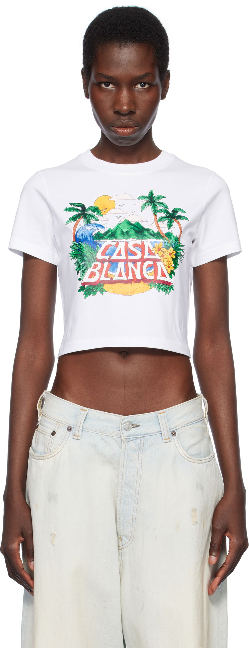 Crop Top Casablanca Casablanca Casa Beach Wave Cropped T-Shirt Biela | WS25-JTS-009-03