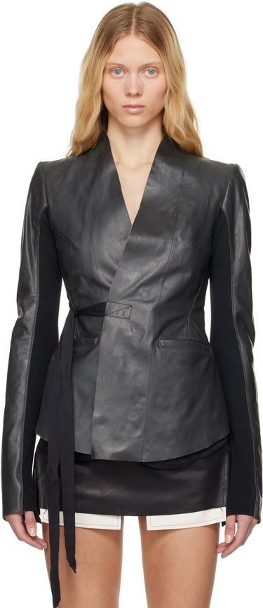 Bunda Rick Owens Rick Owens Hollywood Tamponato Calf Leather Wrap Jacket Čierna | RP01E7749 LTP, 0