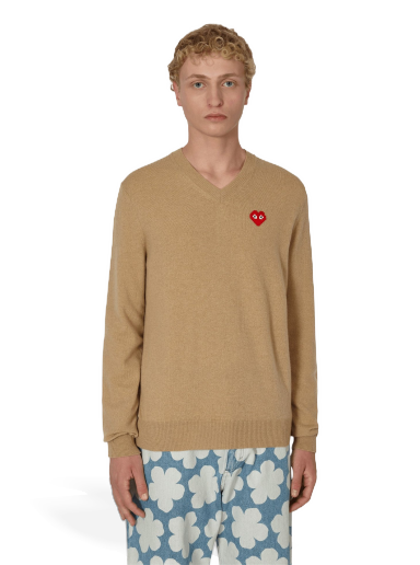 Sveter Comme des Garçons Invader Heart V-Neck Sweater Béžová | P1N082 1