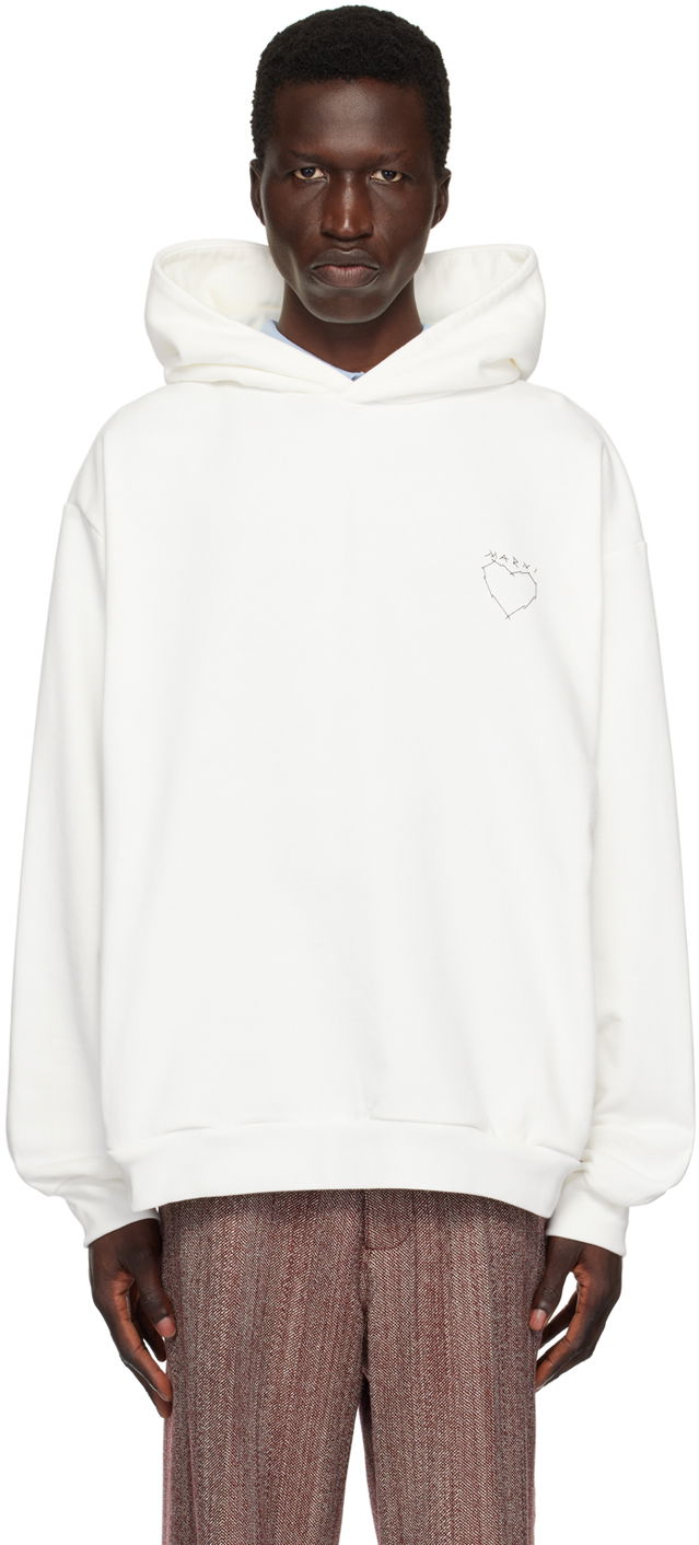 Mikina Marni White Logo-Embroidered Hoodie Biela | FUMU0067SPUSCW85, 0