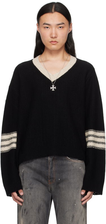 Sveter Enfants Riches Déprimés Asymmetrical Varsity V-Neck Sweater Čierna | 080-249, 0