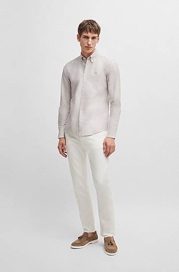 Košeľa BOSS Slim Fit Striped Oxford Cotton Shirt Béžová | 50520275, 1
