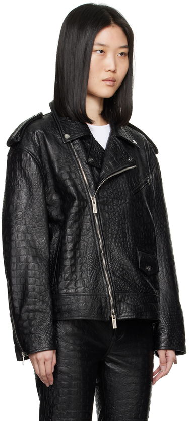 Bunda Blumarine Black Crocodile-Effect Leather Jacket Čierna | A422L061A, 1