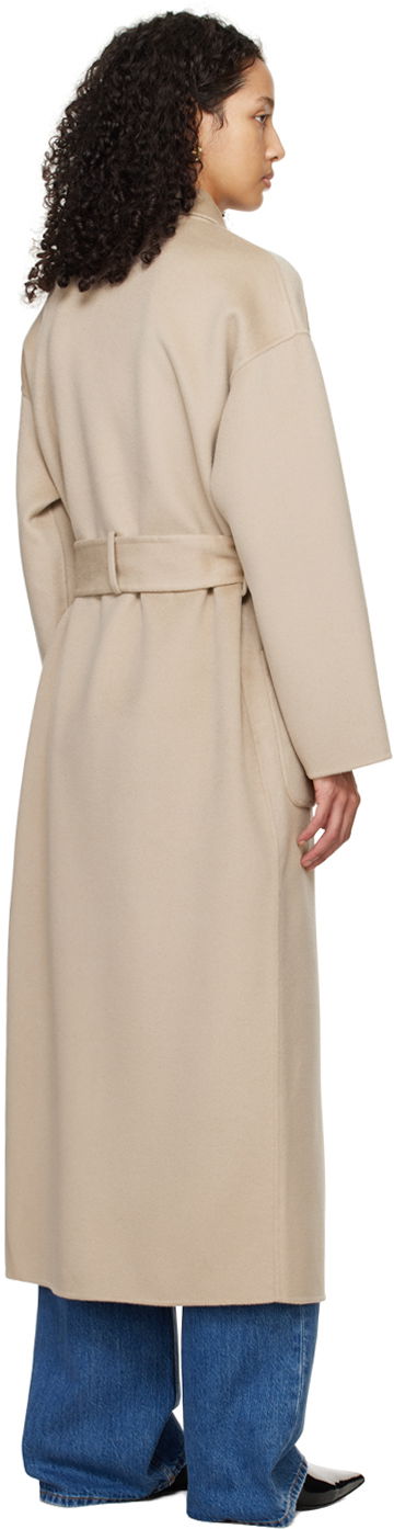 Long Wrap Beige Wool Coat