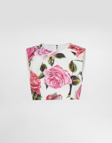 Crop Top Dolce & Gabbana Dolce & Gabbana Rose Print Jacquard Crop Top Biela | F7AO5TFSRQJHA5IG, 0