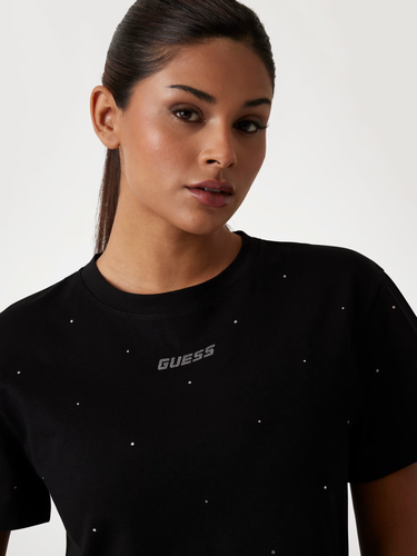 Tričko GUESS Guess Primula Rhinestone Boxy T-Shirt Čierna | V5GI00I3Z14-JBLK, 4