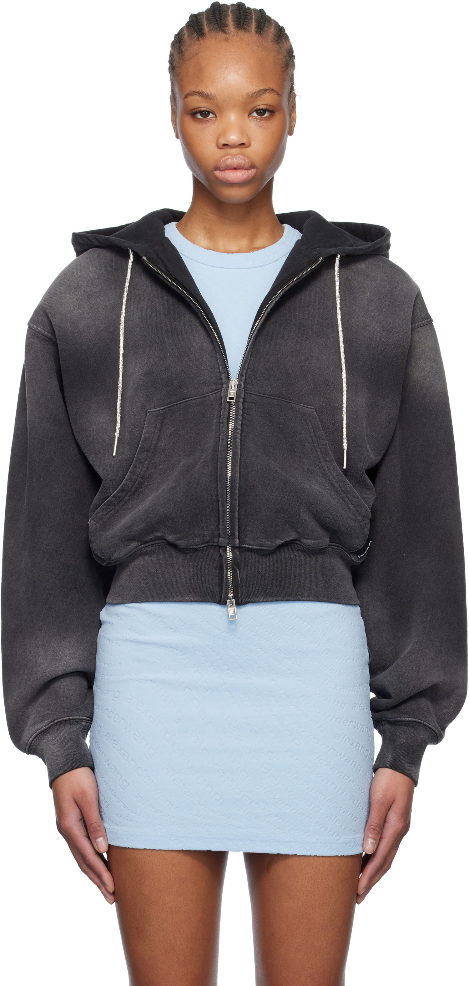 Mikina Alexander Wang Alexander Wang Cropped Zip-Up Hoodie Čierna | 4CC1252112, 0