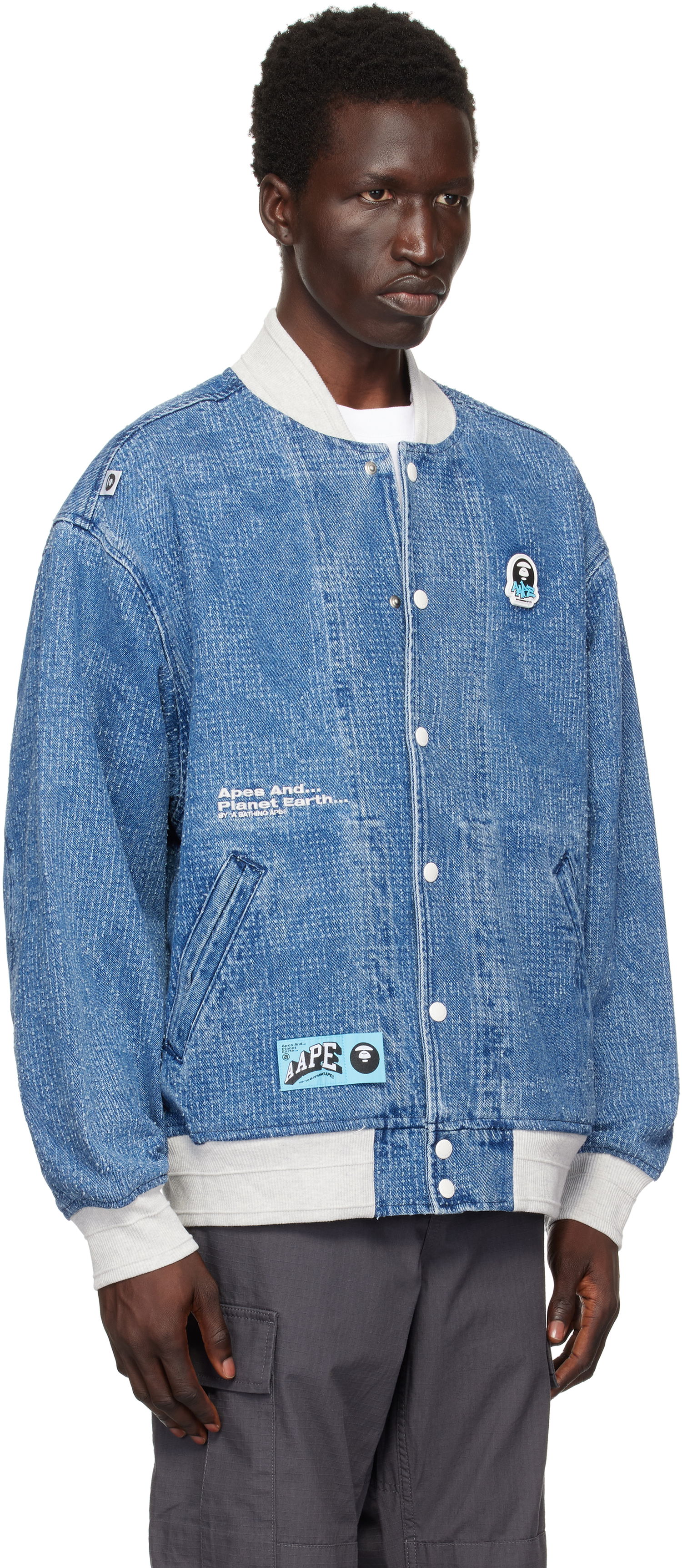 Bomber bunda AAPE by A Bathing Ape AAPE by A Bathing Ape Lightweight Denim Bomber Jacket Modrá | AAPLJM7673XXNBLL, 1