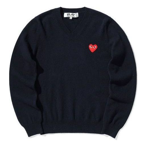 Sveter Comme des Garçons COMME des GARCONS PLAY Women's Long Sleeve V-Neck T-Shirt with Red Heart Navy | AZ-N001-051-2, 0