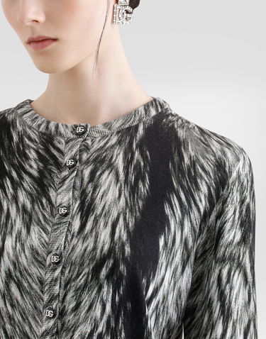 Sveter Dolce & Gabbana Fur-Print Silk Cardigan Čierna | FXV07TJAHLAHI3VQ, 3