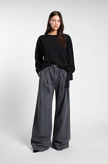 Mikina BOSS Cotton-blend sweatshirt with tie detail Čierna | 50550338, 1