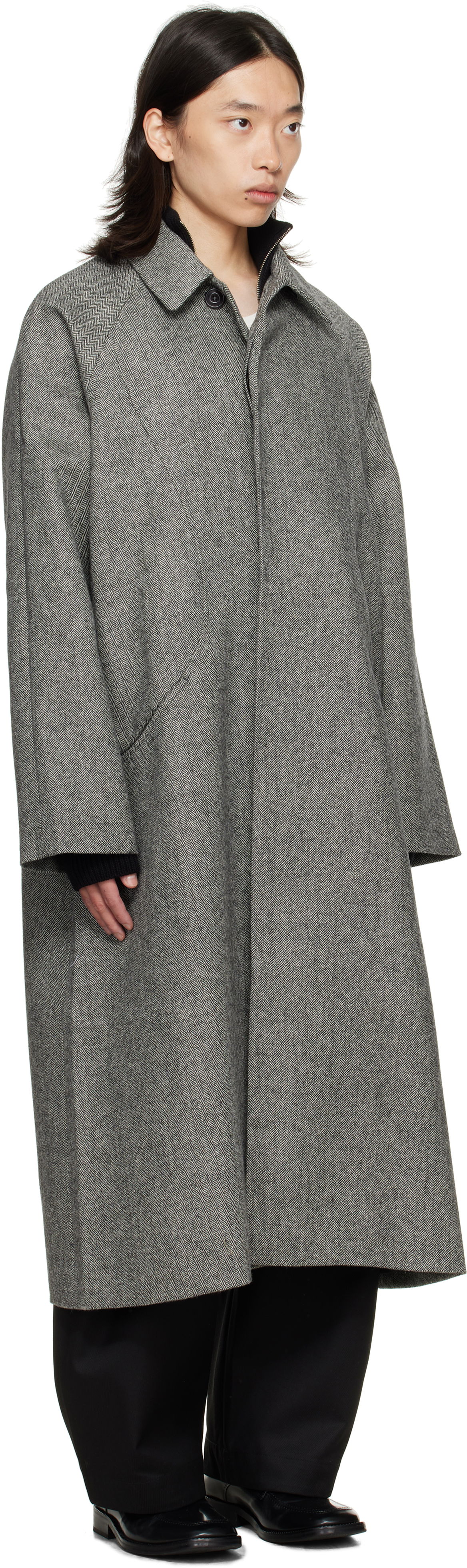 Kabáty sage NATION SAGE NATION Takeshi Herringbone Coat Šedá | S028 TAKESHI COAT WOOL BLACK A, 1