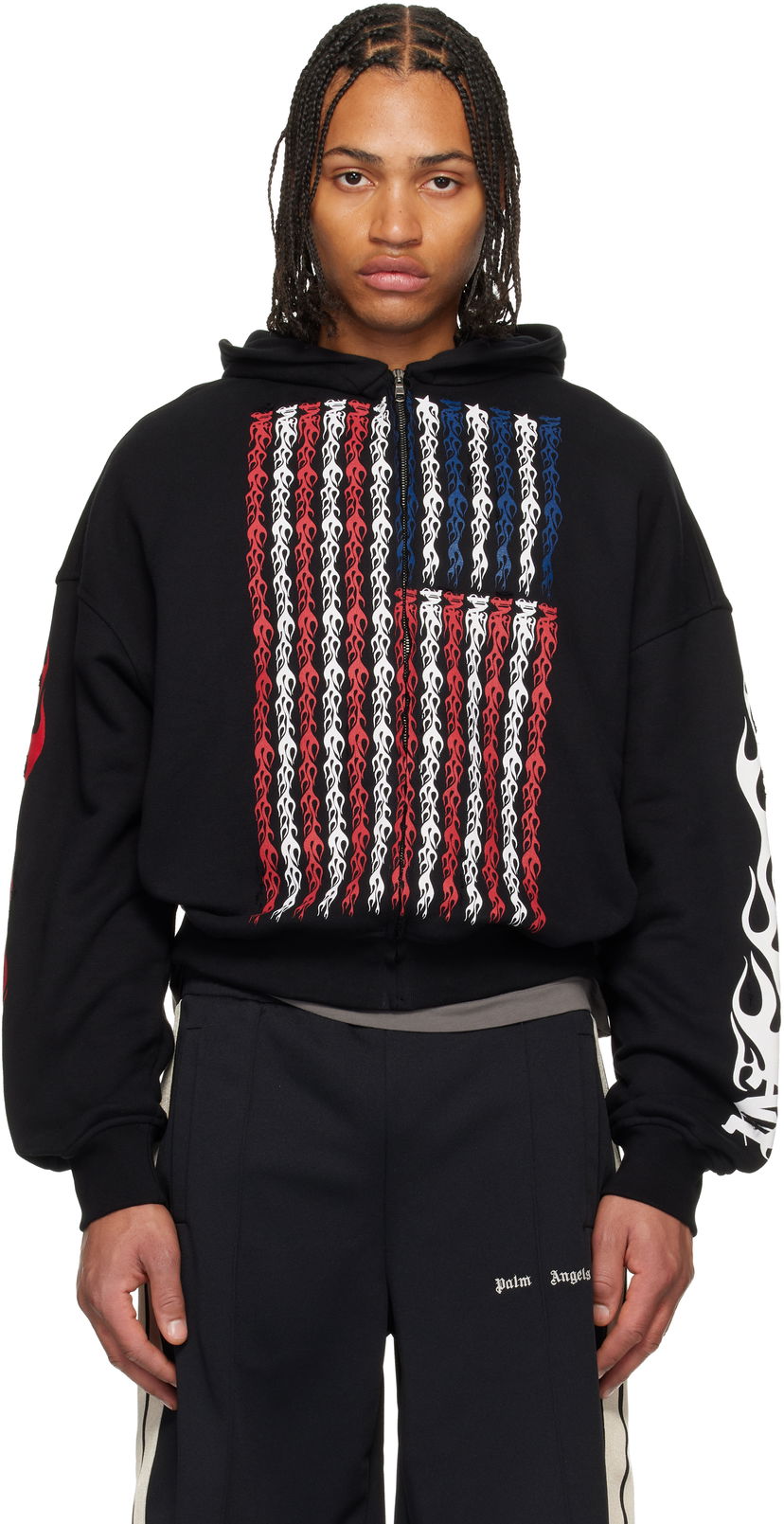 Mikina Palm Angels Palm Angels Flames Flag Zip Hoodie Čierna | PMBE02CF25FLE0011084
