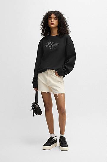 Sveter BOSS Oversized Cotton Terry Sweatshirt with Logo Čierna | 50537246, 1