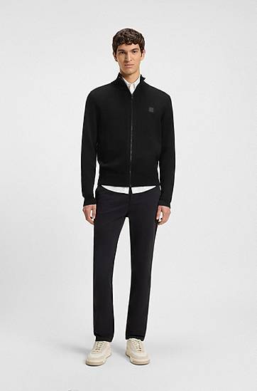 Bunda BOSS Cotton-Cashmere Knit Jacket Čierna | 50543692, 1