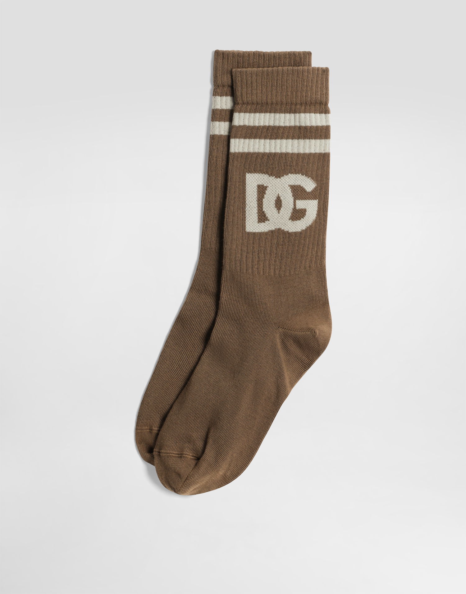 Ponožky Dolce & Gabbana Dolce & Gabbana Fine-Rib Cotton Socks With Logo Hnedá | GXS80TJFMLAM9225, 1