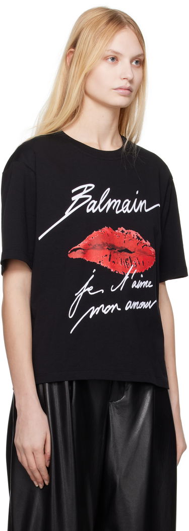 Tričko Balmain Balmain Short-Sleeved Kiss Print T-Shirt Čierna | EF1EG110GE45, 1